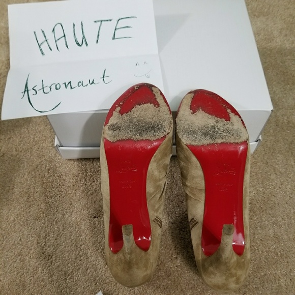 Louboutin tan nude beige suede heels booties AUTH - Picture 1 of 5